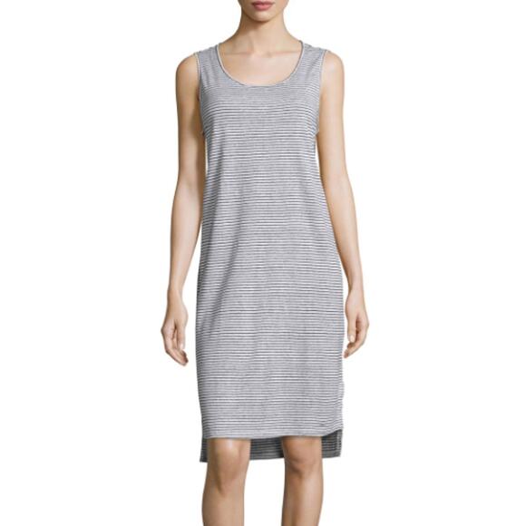 Eileen Fisher Skinny-Striped Organic Linen Tank Dress Sleeveless Midi Large - Picture 1 of 9